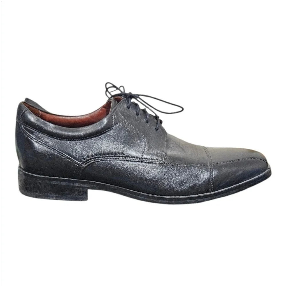 Johnston & Murphy Dobson Mens Black Leather Cap Toe Derby Dress Shoes Size 12 M